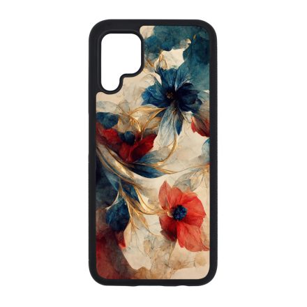 Gyönyörű piros-kék virágos Art Huawei szilikon tok