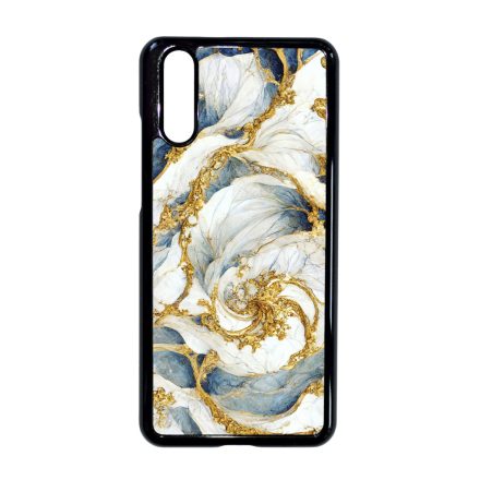 Örvénylő fehér-kék és arany márvány mintás Huawei P20 tok