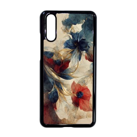 Gyönyörű piros-kék virágos Art Huawei P20 tok