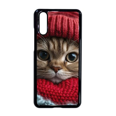 Cuki vörös cica piros sapkában Huawei P20 tok