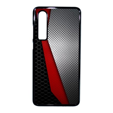 Metál SILVER piros karbon mintás Huawei P30 tok