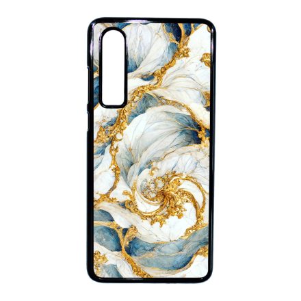 Örvénylő fehér-kék és arany márvány mintás Huawei P30 tok
