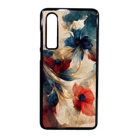 Gyönyörű piros-kék virágos Art Huawei P30 tok