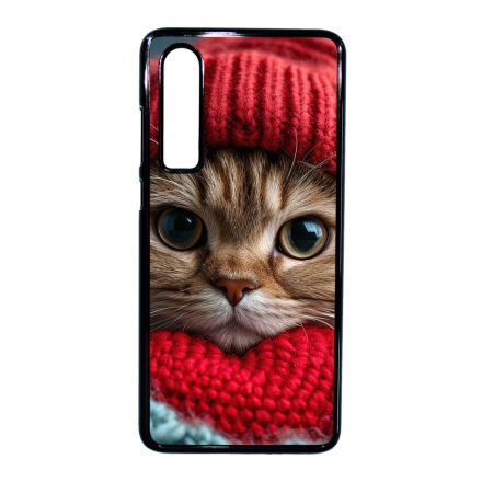 Cuki vörös cica piros sapkában Huawei P30 tok