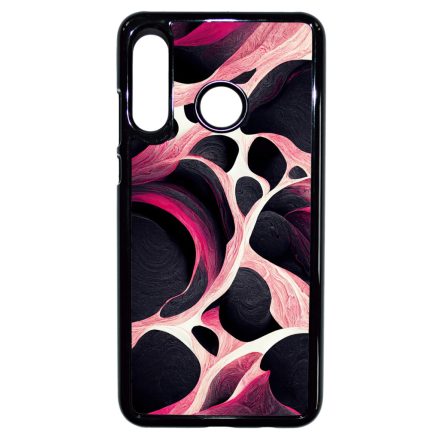 Gyönyörű fekete-fehér és pink márvány mintás Huawei P30 Lite tok