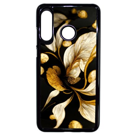 Szépséges fekete-arany virág szatén Art Huawei P30 Lite tok