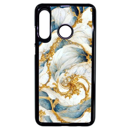 Örvénylő fehér-kék és arany márvány mintás Huawei P30 Lite tok