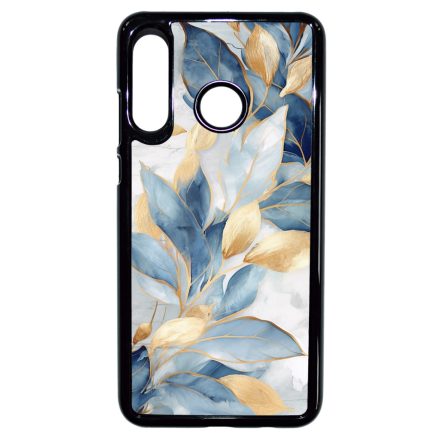 Gyönyörű kék és arany leveles Art Huawei P30 Lite tok
