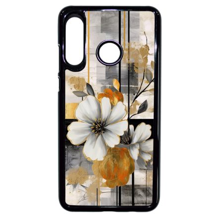 Különleges arany és fehér virágos absztrakt Art Huawei P30 Lite tok