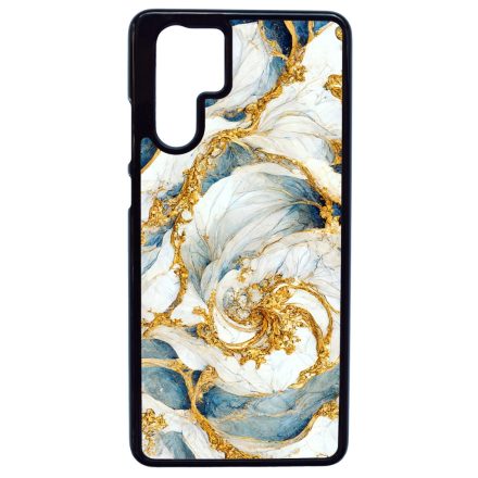 Örvénylő fehér-kék és arany márvány mintás Huawei P30 Pro tok