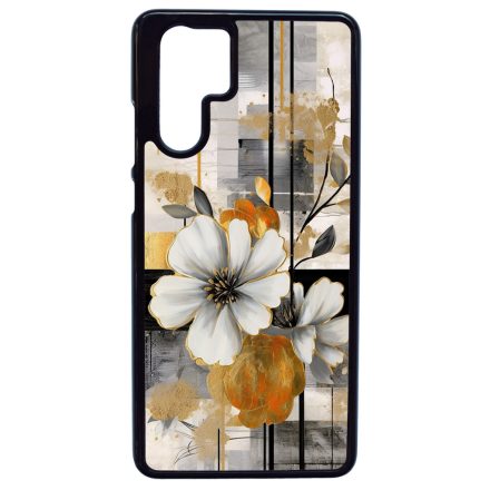 Különleges arany és fehér virágos absztrakt Art Huawei P30 Pro tok