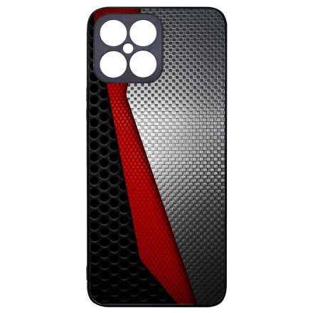 Metál SILVER piros karbon mintás Honor X8 tok