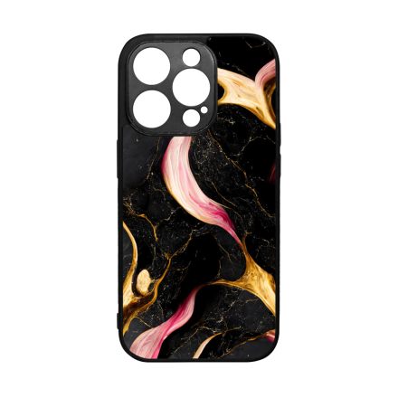 Különleges fekete-pink és arany márvány mintás iPhone 14 Pro tok