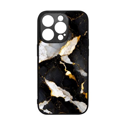 Különleges fekete-fehér és arany márvány mintás iPhone 14 Pro tok