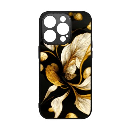 Szépséges fekete-arany virág szatén Art iPhone 14 Pro tok