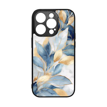 Gyönyörű kék és arany leveles Art iPhone 14 Pro tok