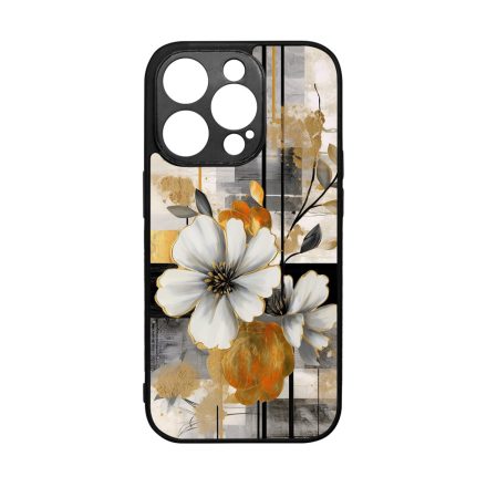 Különleges arany és fehér virágos absztrakt Art iPhone 14 Pro tok