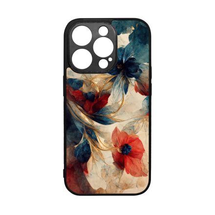Gyönyörű piros-kék virágos Art iPhone 14 Pro tok
