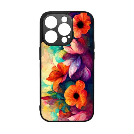 Festett hatású színes virágos Art iPhone 14 Pro tok