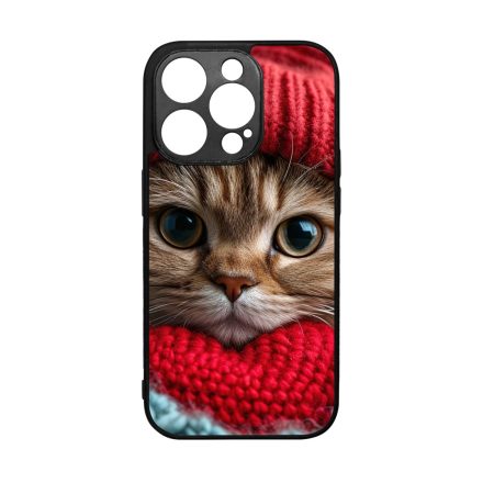 Cuki vörös cica piros sapkában iPhone 14 Pro tok