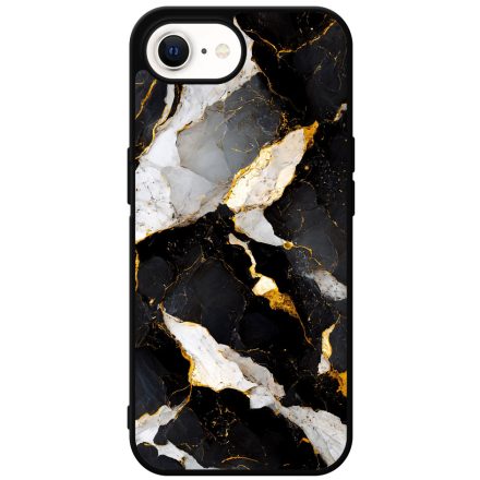 Különleges fekete-fehér és arany márvány mintás iPhone 16e tok