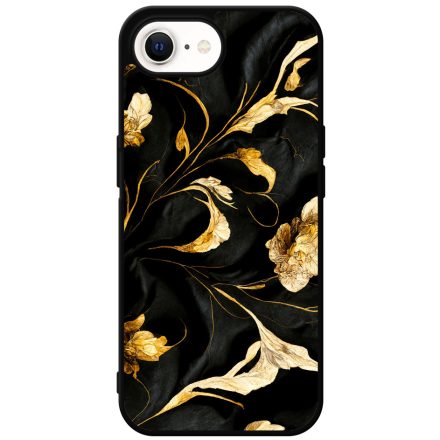 Szatén fekete-arany virág mintás Art iPhone 16e tok