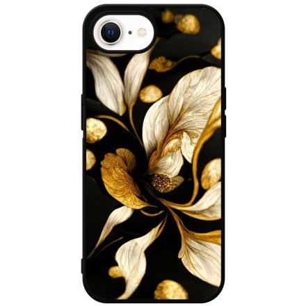 Szépséges fekete-arany virág szatén Art iPhone 16e tok