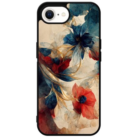 Gyönyörű piros-kék virágos Art iPhone 16e tok