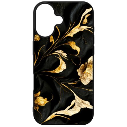 Szatén fekete-arany virág mintás Art iPhone szilikon tok