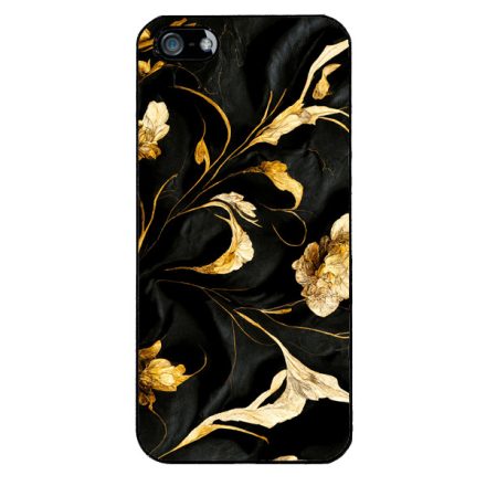 Szatén fekete-arany virág mintás Art iPhone 5-5s-SE (2016) tok