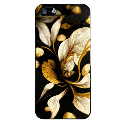Szépséges fekete-arany virág szatén Art iPhone 5-5s-SE (2016) tok
