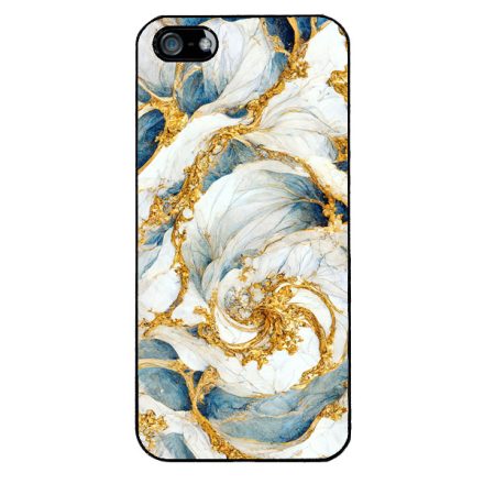 Örvénylő fehér-kék és arany márvány mintás iPhone 5-5s-SE (2016) tok