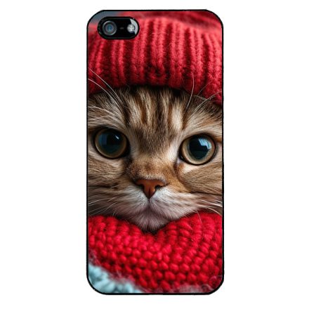 Cuki vörös cica piros sapkában iPhone 5-5s-SE (2016) tok