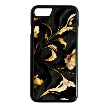 Szatén fekete-arany virág mintás Art iPhone SE (2020) - iPhone SE (2022) tok