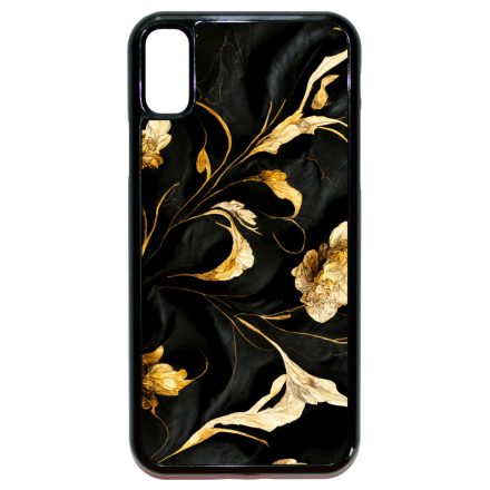 Szatén fekete-arany virág mintás Art iPhone X/Xs tok