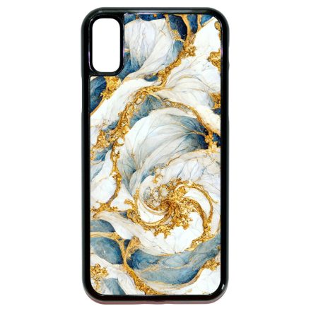 Örvénylő fehér-kék és arany márvány mintás iPhone X/Xs tok