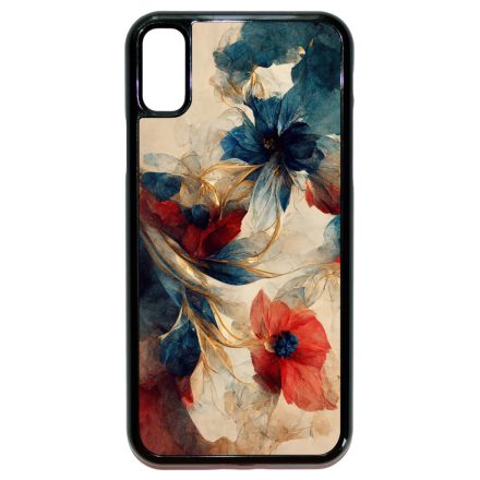 Gyönyörű piros-kék virágos Art iPhone X/Xs tok