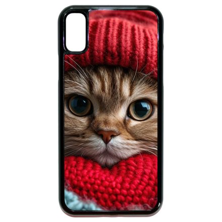 Cuki vörös cica piros sapkában iPhone X/Xs tok