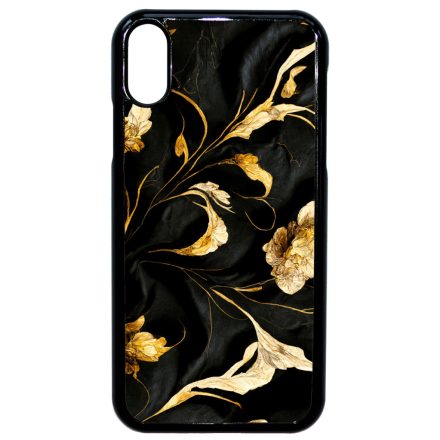 Szatén fekete-arany virág mintás Art iPhone Xr tok