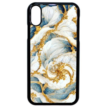 Örvénylő fehér-kék és arany márvány mintás iPhone Xr tok