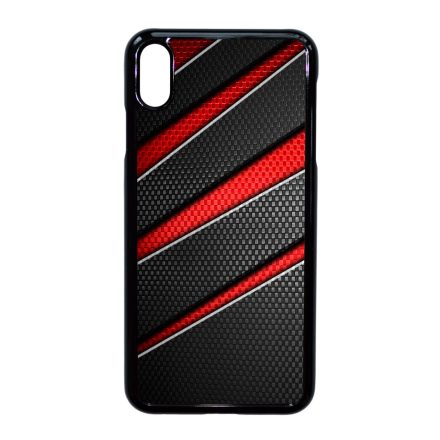 Piros fekete csíkos karbon mintás iPhone Xs Max tok