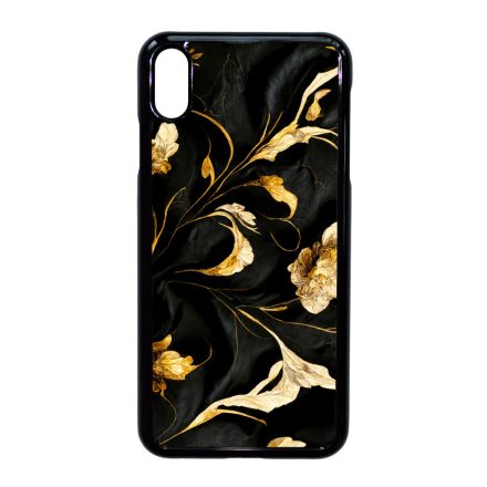 Szatén fekete-arany virág mintás Art iPhone Xs Max tok