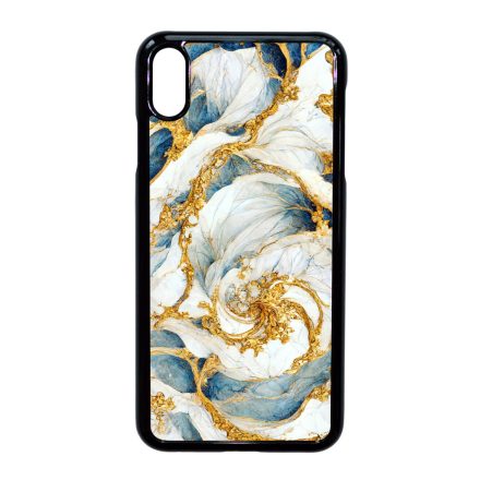 Örvénylő fehér-kék és arany márvány mintás iPhone Xs Max tok