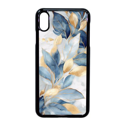 Gyönyörű kék és arany leveles Art iPhone Xs Max tok