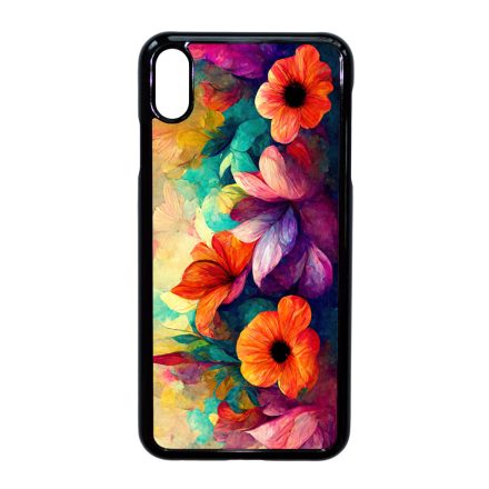 Festett hatású színes virágos Art iPhone Xs Max tok