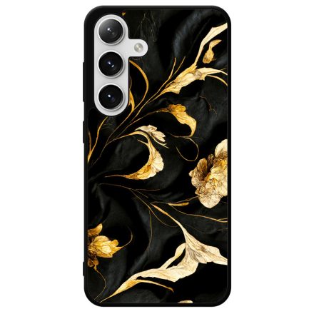 Szatén fekete-arany virág mintás Art Samsung Galaxy szilikon tok