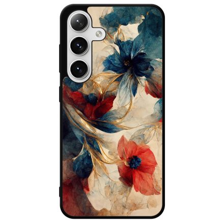 Gyönyörű piros-kék virágos Art Samsung Galaxy szilikon tok