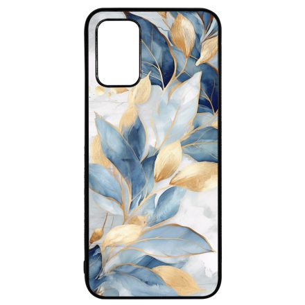 Gyönyörű kék és arany leveles Art Samsung Galaxy A02s tok
