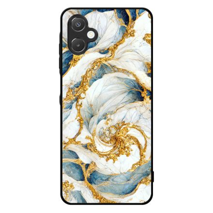 Örvénylő fehér-kék és arany márvány mintás Samsung Galaxy A06 tok