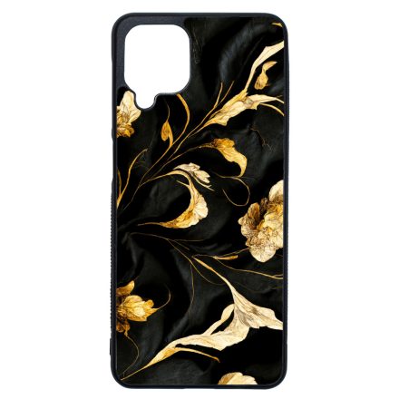 Szatén fekete-arany virág mintás Art Samsung Galaxy A12 tok